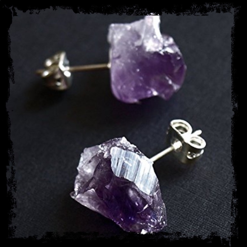 🆕 Pure Raw Amethyst S925 Sterling Stud Earrings - Picture 7 of 11